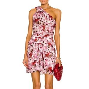 IRO Cevals Chiffon One Shoulder Mini Dress Mixed Pink Size EU 40 / US 8 NEW